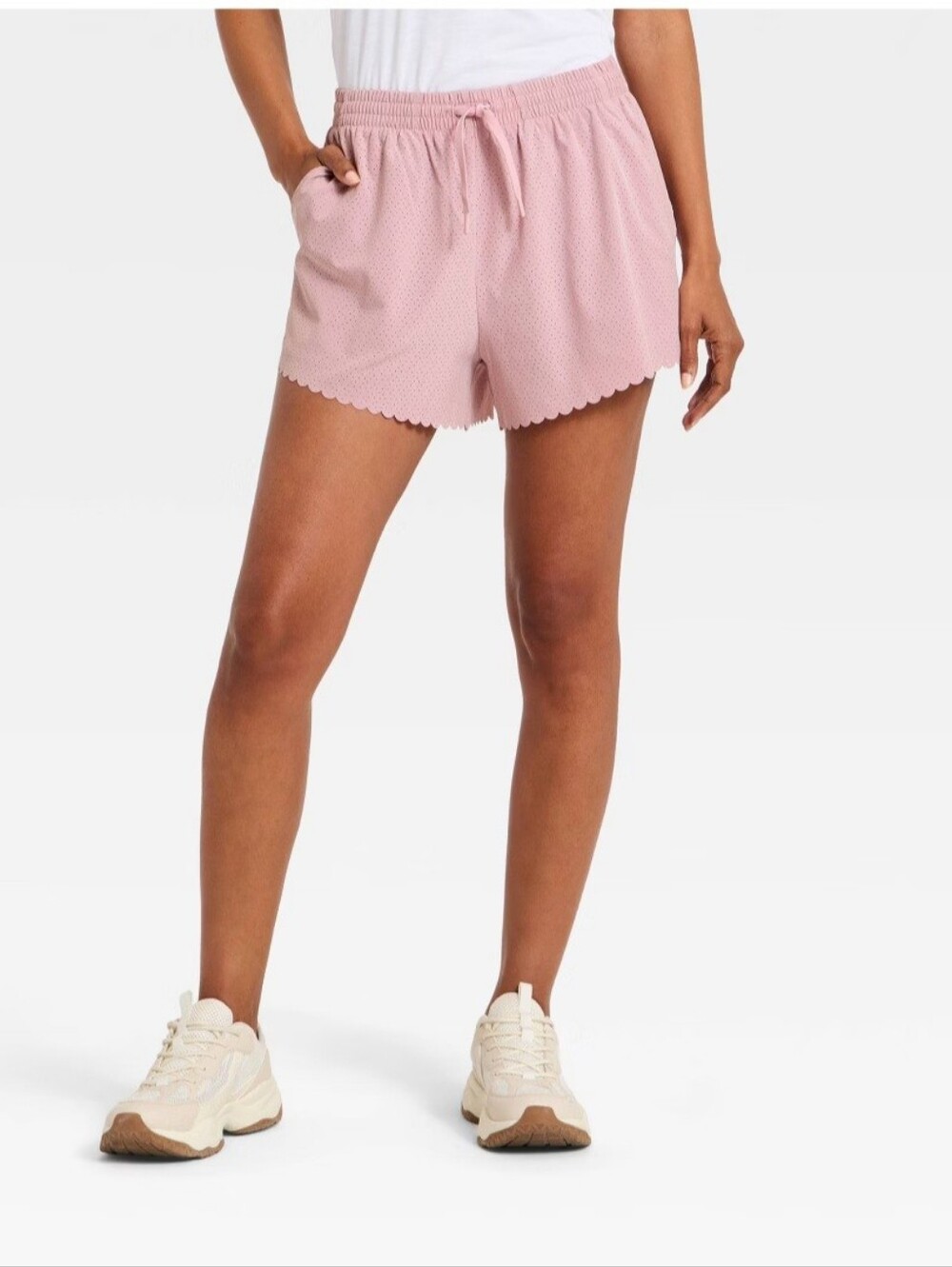 Women's Mid-Rise Perforated Scallop Edge Run Shorts 3" All In Motion Rose Pink